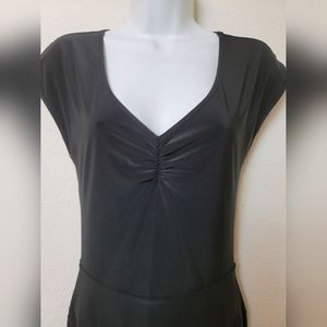 Express women black dress sz S backless waist cinch v neck knee length stretchy